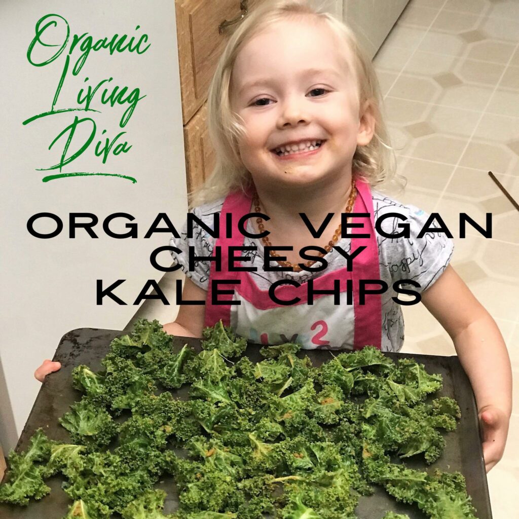 Organic Vegan Cheesy Kale Chips about to bake